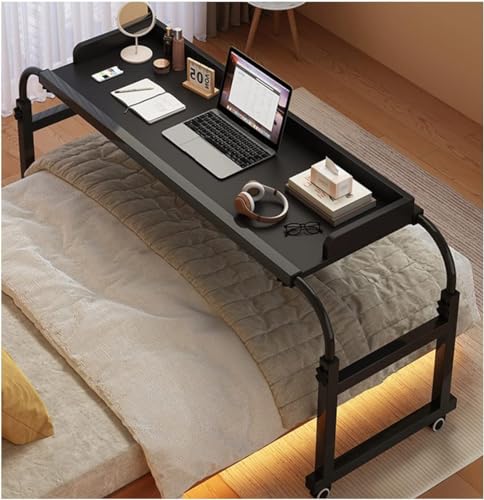 FDSGEEE Über-Betttisch auf Rollen Höhenverstellbar/Breitenverstellbar, Overbed Table Mobiler Schreibtisch Pflegetisch Laptoptisch Bettbeistelltisch für Tägliche Entspannungsarbei(Color:Schwarz) von FDSGEEE