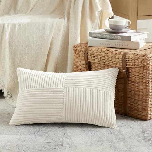 FDTERN 1 Stück Beige Kissenbezug 30x50 cm Weich Kordsamt Kissenbezüge Kissenhülle Dekokissenbezug Sofakissen Dekokissen Boho Deko für Sofa Schlafzimmer Wohnzimmer Balkon (Ohne Kissenfüllung) von FDTERN