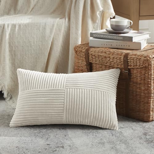 FDTERN 1 Stück Beige Kissenbezug 40x60 cm Weich Kordsamt Kissenbezüge Kissenhülle Dekokissenbezug Sofakissen Dekokissen Boho Deko für Sofa Schlafzimmer Wohnzimmer Balkon (Ohne Kissenfüllung) von FDTERN