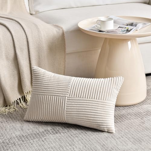 FDTERN 1 Stück Beige Kissenbezug 40x70 cm Weich Kordsamt Kissenbezüge Kissenhülle Dekokissenbezug Sofakissen Dekokissen Boho Deko für Sofa Schlafzimmer Wohnzimmer Balkon (Ohne Kissenfüllung) von FDTERN