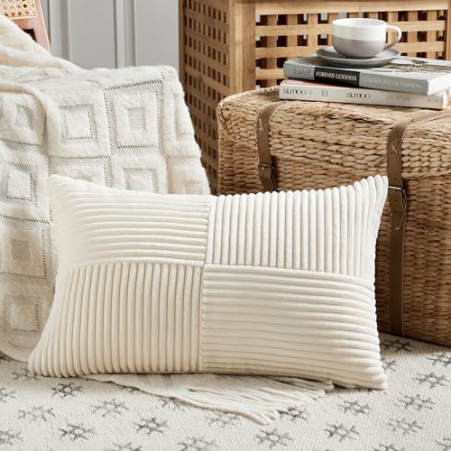 FDTERN 1 Stück Beige Kissenbezug 40x80 cm Weich Kordsamt Kissenbezüge Kissenhülle Sofakissen Dekokissen Boho Deko für Sofa Schlafzimmer Wohnzimmer (Ohne Kissenfüllung) von FDTERN