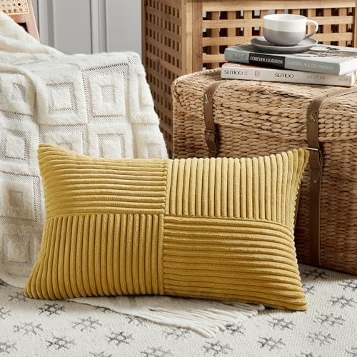 FDTERN 1 Stück Kurkuma Kissenbezug 30x60 cm Weich Kordsamt Kissenbezüge Kissenhülle Dekokissenbezug Sofakissen Dekokissen Boho Deko für Sofa Schlafzimmer Wohnzimmer Balkon (Ohne Kissenfüllung) von FDTERN