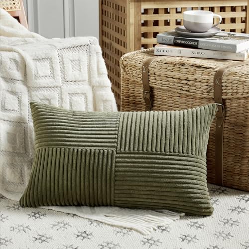 FDTERN 1 Stück Olivgrün Kissenbezug 35x60 cm Weich Kordsamt Kissenbezüge Kissenhülle Sofakissen Dekokissen Boho Deko für Sofa Schlafzimmer Wohnzimmer (Ohne Kissenfüllung) von FDTERN