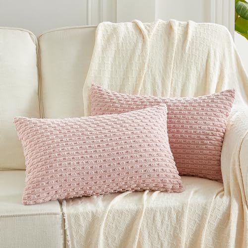 FDTERN 2er Set 30x50 cm Rosa Kordsamt Kissenbezug,Flauschig Boho Kissenbezüge Kissenhülle Dekokissenbezug Sofakissen Couchkissen Dekokissen Deko für Sofa Schlafzimmer Wohnzimmer von FDTERN