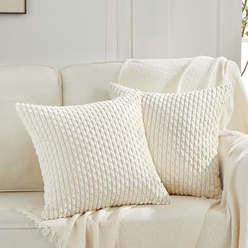 FDTERN 2er Set 40x40 cm Creme Beige Kordsamt Kissenbezug,Flauschig Boho Kissenbezüge Kissenhülle Dekokissenbezug Sofakissen Couchkissen Dekokissen Deko für Sofa Schlafzimmer Wohnzimmer von FDTERN