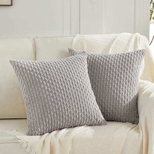 FDTERN 2er Set 40x40 cm Grau Kordsamt Kissenbezug,Flauschig Boho Kissenbezüge Kissenhülle Dekokissenbezug Sofakissen Couchkissen Dekokissen Deko für Sofa Schlafzimmer Wohnzimmer von FDTERN