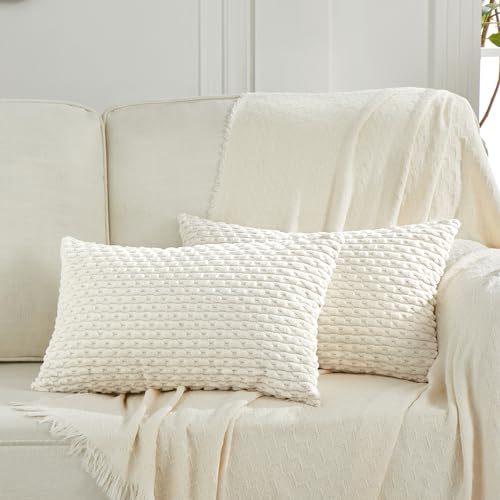 FDTERN 2er Set 40x60 cm Creme Beige Kordsamt Kissenbezug Flauschig Boho Kissenbezüge Kissenhülle Dekokissenbezug Sofakissen Dekokissen Deko für Sofa Schlafzimmer Wohnzimmer von FDTERN