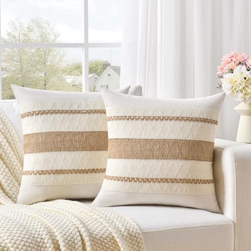 FDTERN 2er Set Boho Kissenbezug 40x40 Neutral,Dekorative Leinen Kissenbezüge Kissenhülle Dekokissenbezug Sofakissen Dekokissen Deko für Sofa Schlafzimmer Wohnzimmer FDTERN 2er Set Boho Kissenbezug 40x40 Neutral,Dekorative Leinen Kissenbezüge Kissenhülle Dekokissenbezug Sofakissen Dekokissen Deko für Sofa Schlafzimmer Wohnzimmer von FDTERN