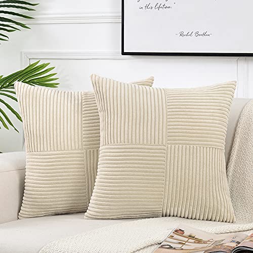 FDTERN 2er Set Boho Kordsamt Kissenbezug 30x30CM Beige Einfarbig Flauschig Kissenbezüge Kissenhülle Dekokissenbezug Sofakissen Dekokissen Deko für Sofa Schlafzimmer Wohnzimmer Balkon von FDTERN