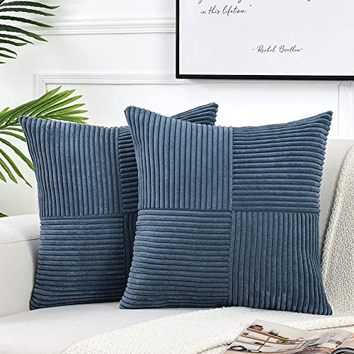 FDTERN 2er Set Boho Kordsamt Kissenbezug 30x30CM Blau Einfarbig Flauschig Quadrat Kissenbezüge Kissenhülle Dekokissenbezug Sofakissen Dekokissen Deko für Sofa Schlafzimmer Wohnzimmer Balkon von FDTERN