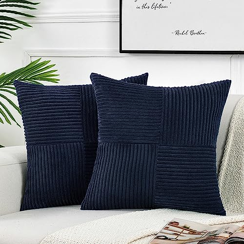 FDTERN 2er Set Boho Kordsamt Kissenbezug 30x30CM Navy Blau Einfarbig Flauschig Quadrat Kissenbezüge Kissenhülle Dekokissenbezug Sofakissen Dekokissen Deko für Sofa Schlafzimmer Wohnzimmer Balkon von FDTERN