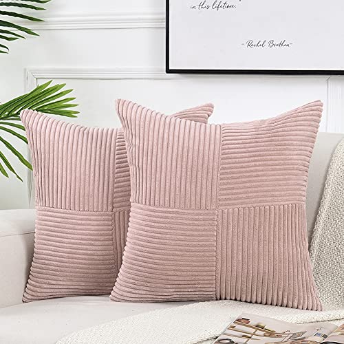 FDTERN 2er Set Boho Kordsamt Kissenbezug 30x30CM Rosa Einfarbig Flauschig Kissenbezüge Kissenhülle Dekokissenbezug Sofakissen Dekokissen Deko für Sofa Schlafzimmer Wohnzimmer Balkon von FDTERN