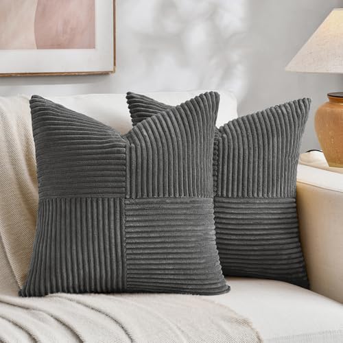 FDTERN 2er Set Dunkelgrau Kordsamt Kissenbezug 40x40CM Weich Moderne Dekorative Kissenbezüge Kissenhülle Dekokissenbezug Sofakissen Dekokissen Boho Deko für Sofa Schlafzimmer Wohnzimmer Balkon von FDTERN
