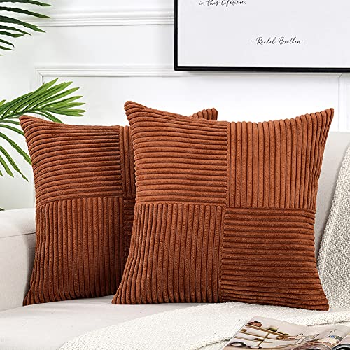 FDTERN 2er Set Boho Kordsamt Kissenbezug 40x40CM Rostrot Einfarbig Flauschig Kissenbezüge Kissenhülle Dekokissenbezug Sofakissen Dekokissen Deko für Sofa Schlafzimmer Wohnzimmer Balkon von FDTERN