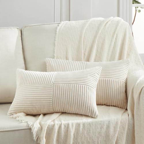 FDTERN 2er Set Creme Beige Kordsamt Kissenbezug 40x60 Weich Dekorative Kissenbezüge Kissenhülle Dekokissenbezug Sofakissen Dekokissen Boho Deko für Sofa Schlafzimmer Wohnzimmer von FDTERN