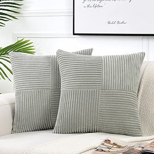 FDTERN 2er Set Boho Kordsamt Kissenbezug 45x45CM Grau Einfarbig Flauschig Kissenbezüge Kissenhülle Dekokissenbezug Sofakissen Dekokissen Deko für Sofa Schlafzimmer Wohnzimmer Balkon von FDTERN