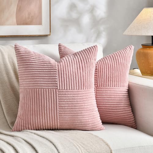 FDTERN 2er Set Altrosa Kordsamt Kissenbezug 45x45CM Weich Moderne Dekorative Kissenbezüge Kissenhülle Dekokissenbezug Sofakissen Dekokissen Boho Deko für Sofa Schlafzimmer Wohnzimmer Balkon von FDTERN