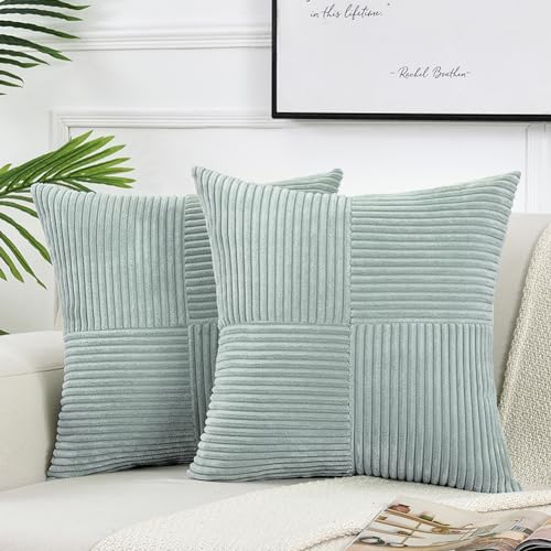 FDTERN 2er Set Boho Kordsamt Kissenbezug 50x50CM Graublau Einfarbig Flauschig Quadrat Kissenbezüge Kissenhülle Dekokissenbezug Sofakissen Dekokissen Deko für Sofa Schlafzimmer Wohnzimmer Balkon von FDTERN