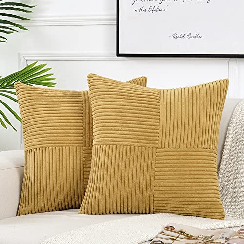 FDTERN 2er Set Boho Kordsamt Kissenbezug 50x50CM Kurkuma Einfarbig Flauschig Quadrat Kissenbezüge Kissenhülle Dekokissenbezug Sofakissen Dekokissen Deko für Sofa Schlafzimmer Wohnzimmer Balkon von FDTERN