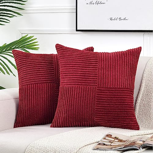 FDTERN 2er Set Weinrot Kordsamt Kissenbezug 50x50 Weich Dekorative Kissenbezüge Kissenhülle Dekokissenbezug Sofakissen Dekokissen Boho Deko für Sofa Schlafzimmer Wohnzimmer von FDTERN