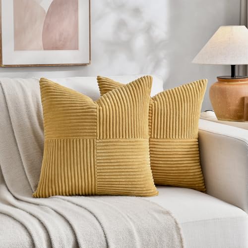 FDTERN 2er Set Kurkuma Kordsamt Kissenbezug 60x60CM Weich Moderne Dekorative Kissenbezüge Kissenhülle Dekokissenbezug Sofakissen Dekokissen Boho Herbst Deko für Sofa Schlafzimmer Wohnzimmer Bett von FDTERN