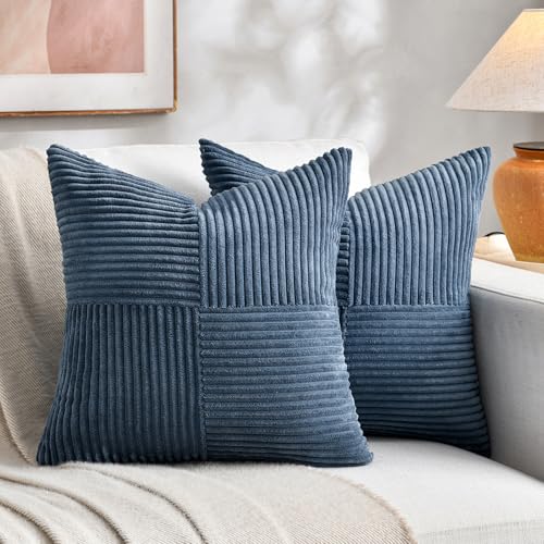 FDTERN 2er Set Denim Blau Kordsamt Kissenbezug 65x65CM Weich Moderne Dekorative Kissenbezüge Kissenhülle Dekokissenbezug Sofakissen Dekokissen Boho Deko für Sofa Schlafzimmer Wohnzimmer Bett von FDTERN