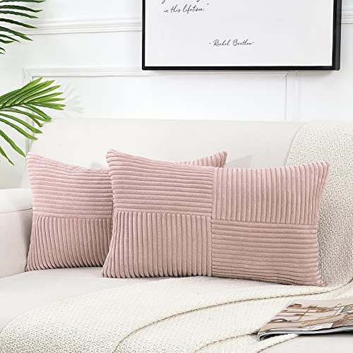 FDTERN 2er Set Boho Kordsamt Rechteckig Kissenbezug 30x50CM Rosa Einfarbig Flauschig Kissenbezüge Kissenhülle Dekokissenbezug Sofakissen Dekokissen Deko für Sofa Schlafzimmer Wohnzimmer Balkon von FDTERN