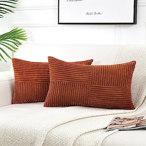 FDTERN 2er Set Boho Kordsamt Rechteckig Kissenbezug 30x50CM Rostrot Einfarbig Flauschig Kissenbezüge Kissenhülle Dekokissenbezug Sofakissen Dekokissen Deko für Sofa Schlafzimmer Wohnzimmer Balkon von FDTERN