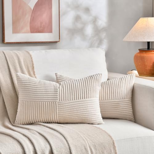 FDTERN 2er Set Creme Beige Kordsamt Kissenbezug 40x80 Weich Dekorative Kissenbezüge Kissenhülle Dekokissenbezug Sofakissen Dekokissen Boho Deko für Sofa Schlafzimmer Wohnzimmer Bett von FDTERN
