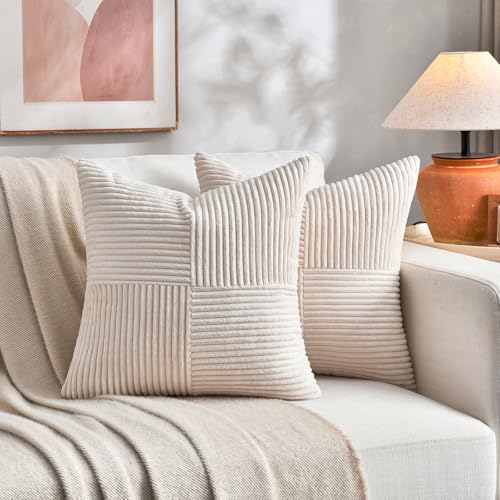 FDTERN 2er Set Creme Beige Kordsamt Kissenbezug 70x70 Weich Moderne Dekorative Kissenbezüge Kissenhülle Dekokissenbezug Sofakissen Dekokissen Boho Deko für Sofa Schlafzimmer Wohnzimmer Bett von FDTERN