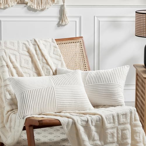 FDTERN 2er Set Creme Weiß Kordsamt Kissenbezug 40x70 Weich Moderne Dekorative Kissenbezüge Kissenhülle Dekokissenbezug Sofakissen Dekokissen Boho Deko für Sofa Schlafzimmer Wohnzimmer Bett von FDTERN