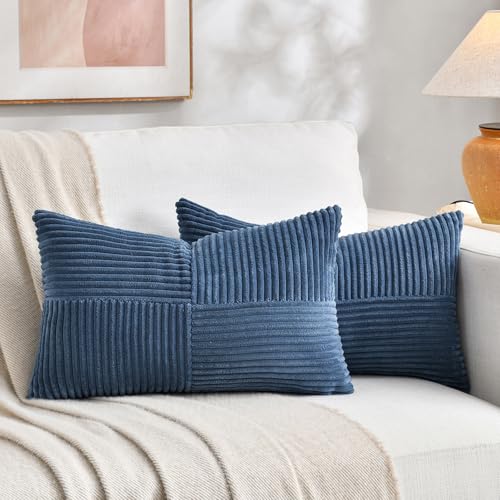 FDTERN 2er Set Denim Blau Kordsamt Kissenbezug 50x70CM Weich Moderne Dekorative Kissenbezüge Kissenhülle Dekokissenbezug Sofakissen Dekokissen Boho Deko für Sofa Schlafzimmer Wohnzimmer Bett von FDTERN