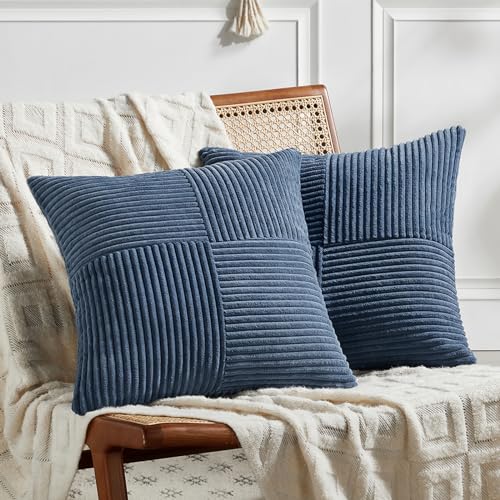 FDTERN 2er Set Denim Blau Kordsamt Kissenbezug 70x70 Weich Moderne Dekorative Kissenbezüge Kissenhülle Dekokissenbezug Sofakissen Dekokissen Boho Deko für Sofa Schlafzimmer Wohnzimmer Bett von FDTERN