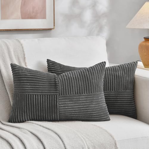 FDTERN 2er Set Dunkelgrau Kordsamt Kissenbezug 40x70 Weich Moderne Dekorative Kissenbezüge Kissenhülle Dekokissenbezug Sofakissen Dekokissen Boho Deko für Sofa Schlafzimmer Wohnzimmer Bett von FDTERN