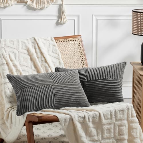 FDTERN 2er Set Dunkelgrau Kordsamt Kissenbezug 40x80CM Weich Moderne Dekorative Kissenbezüge Kissenhülle Dekokissenbezug Sofakissen Dekokissen Boho Deko für Sofa Schlafzimmer Wohnzimmer Bett von FDTERN