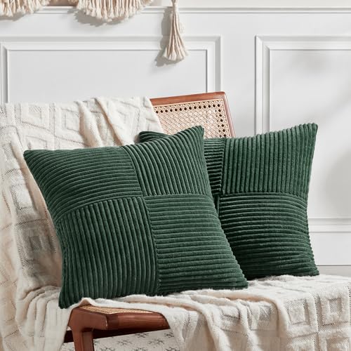 FDTERN 2er Set Dunkelgrün Kordsamt Kissenbezug 55x55 Weich Dekorative Kissenbezüge Kissenhülle Dekokissenbezug Sofakissen Dekokissen Boho Deko für Sofa Schlafzimmer Wohnzimmer Bett von FDTERN