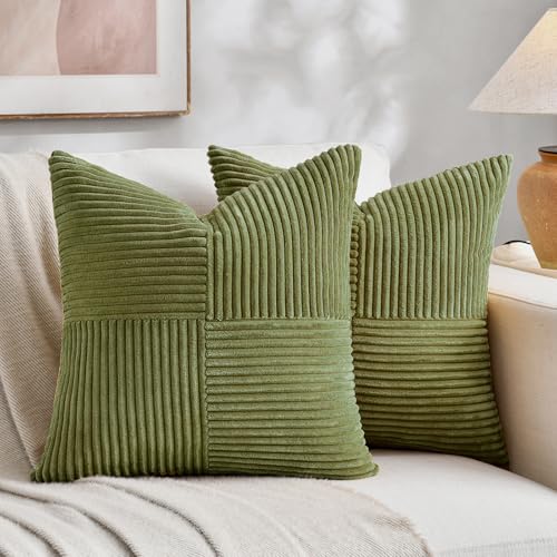 FDTERN 2er Set Gras Grün Kordsamt Kissenbezug 45x45 Weich Moderne Dekorative Kissenbezüge Kissenhülle Dekokissenbezug Sofakissen Dekokissen Boho Deko für Sofa Schlafzimmer Wohnzimmer Bett von FDTERN