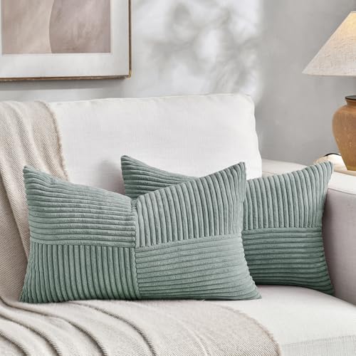 FDTERN 2er Set Graublau Kordsamt Kissenbezug 50x70CM Weich Moderne Dekorative Kissenbezüge Kissenhülle Dekokissenbezug Sofakissen Dekokissen Boho Deko für Sofa Schlafzimmer Wohnzimmer Bett von FDTERN