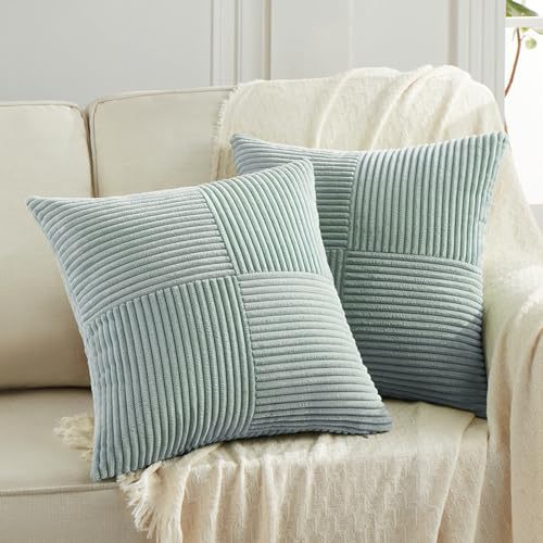 FDTERN 2er Set Graublau Kordsamt Kissenbezug 70x70 Weich Moderne Dekorative Kissenbezüge Kissenhülle Dekokissenbezug Sofakissen Dekokissen Boho Deko für Sofa Schlafzimmer Wohnzimmer Bett von FDTERN