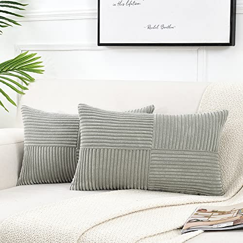 FDTERN 2er Set Hellgrau Kordsamt Kissenbezug 30x60CM Weich Moderne Dekorative Kissenbezüge Kissenhülle Dekokissenbezug Sofakissen Dekokissen Boho Deko für Sofa Schlafzimmer Wohnzimmer Balkon von FDTERN