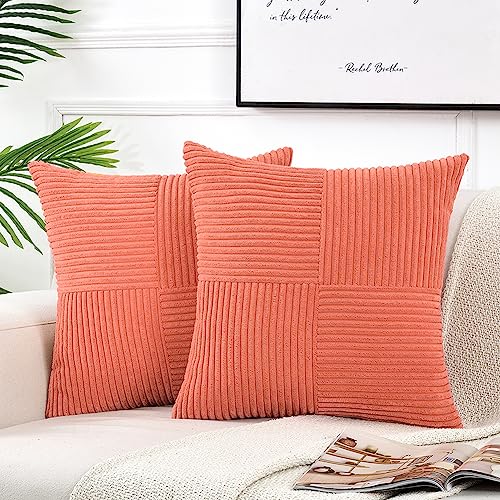 FDTERN 2er Set Korallenrot Kordsamt Kissenbezug 60x60CM Weich Moderne Dekorative Kissenbezüge Kissenhülle Dekokissenbezug Sofakissen Dekokissen Boho Deko für Sofa Schlafzimmer Wohnzimmer Bett von FDTERN