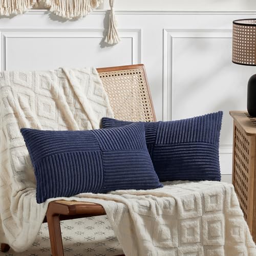 FDTERN 2er Set Navy Blau Kordsamt Kissenbezug 35x60CM Weich Moderne Dekorative Kissenbezüge Kissenhülle Dekokissenbezug Sofakissen Dekokissen Boho Deko für Sofa Schlafzimmer Wohnzimmer Balkon von FDTERN