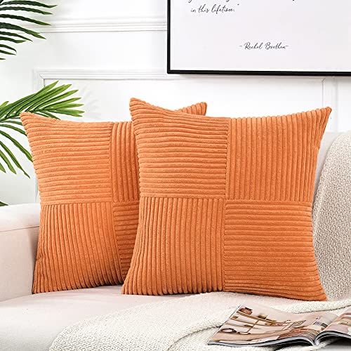 FDTERN 2er Set Orange Kordsamt Kissenbezug 55x55CM Weich Moderne Dekorative Kissenbezüge Kissenhülle Dekokissenbezug Sofakissen Dekokissen Boho Herbst Deko für Sofa Schlafzimmer Wohnzimmer Bett von FDTERN