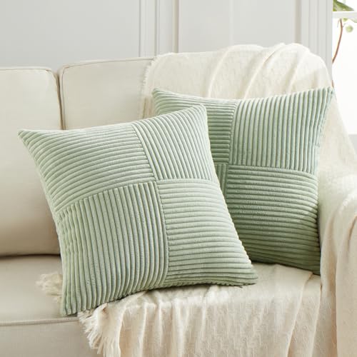 FDTERN 2er Set Salbeigrün Kordsamt Kissenbezug 70x70 Weich Moderne Dekorative Kissenbezüge Kissenhülle Dekokissenbezug Sofakissen Dekokissen Boho Deko für Sofa Schlafzimmer Wohnzimmer Bett von FDTERN