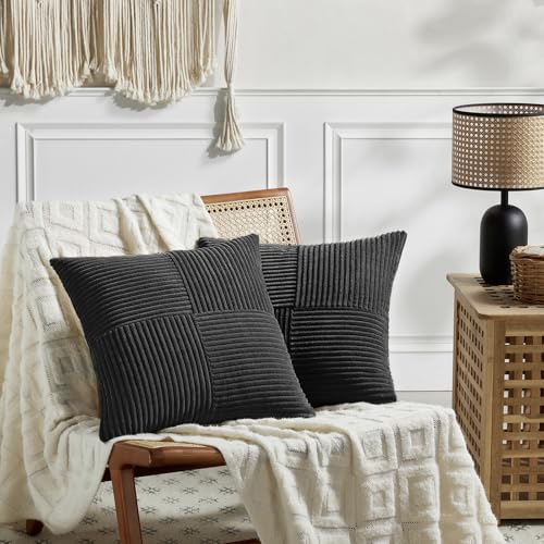 FDTERN 2er Set Schwarz Kordsamt Kissenbezug 65x65CM Weich Moderne Dekorative Kissenbezüge Kissenhülle Dekokissenbezug Sofakissen Dekokissen Boho Deko für Sofa Schlafzimmer Wohnzimmer Bett von FDTERN
