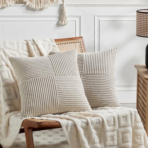 FDTERN 2er Set Taupe Kordsamt Kissenbezug 60x60CM Weich Moderne Dekorative Kissenbezüge Kissenhülle Dekokissenbezug Sofakissen Dekokissen Boho Deko für Sofa Schlafzimmer Wohnzimmer Bett von FDTERN