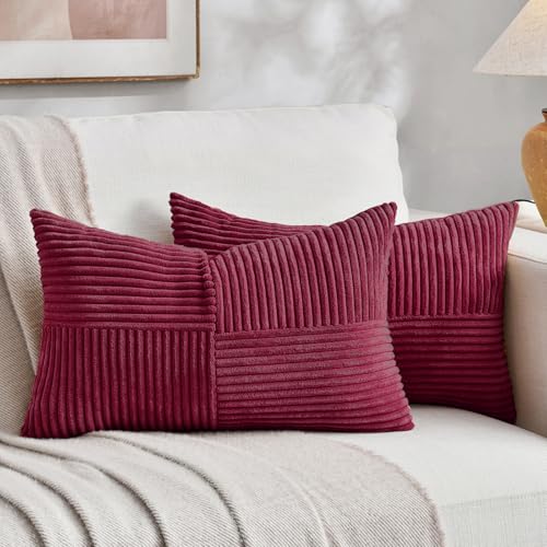 FDTERN 2er Set Weinrot Kordsamt Kissenbezug 50x70CM Weich Moderne Dekorative Kissenbezüge Kissenhülle Dekokissenbezug Sofakissen Dekokissen Boho Deko für Sofa Schlafzimmer Wohnzimmer Bett von FDTERN