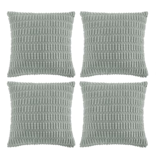FDTERN 4er Set Boho Kissenbezug 40x40 cm Grau Blau Einfarbig Flauschig Kissenbezüge Kordsamt Kissenhülle Dekokissenbezug Sofakissen Dekokissen Deko für Sofa Schlafzimmer Wohnzimmer Balkon von FDTERN