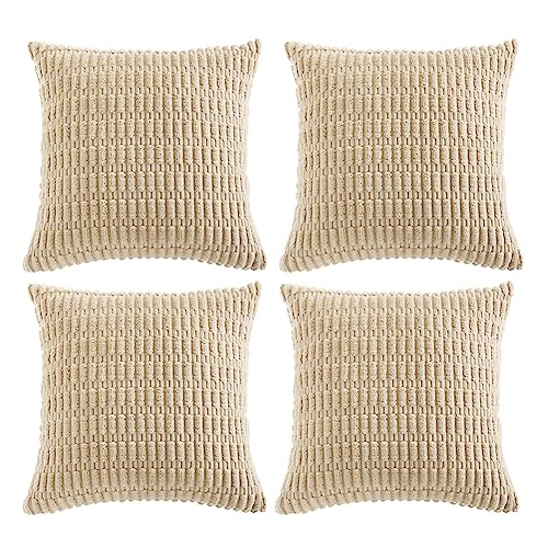 FDTERN 4er Set Boho Kissenbezug 50x50 cm Beige Einfarbig Flauschig Kissenbezüge Kordsamt Kissenhülle Dekokissenbezug Sofakissen Dekokissen Deko für Sofa Schlafzimmer Wohnzimmer Balkon von FDTERN