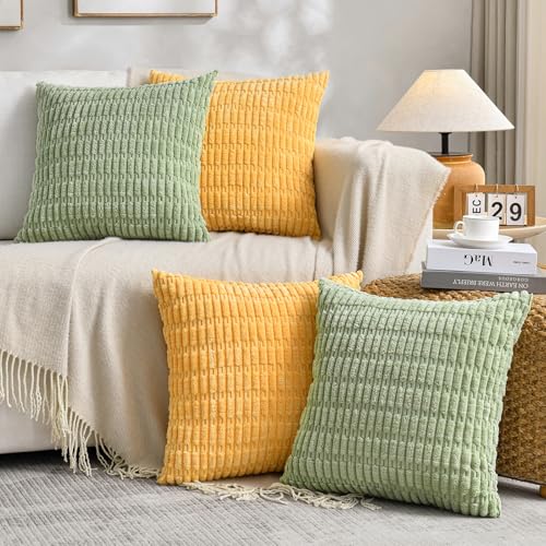 FDTERN 4er Set Kissenbezug 45x45 Gelb Grün Flauschig Kordsamt Kissenbezüge Dekorative Kissenhülle Dekokissenbezug Sofakissen Dekokissen Frühling Sommer Deko für Sofa Schlafzimmer Wohnzimmer FDTERN 4er Set Kissenbezug 45x45 Gelb Grün Flauschig Kordsamt Kissenbezüge Dekorative Kissenhülle Dekokissenbezug Sofakissen Dekokissen Frühling Sommer Deko für Sofa Schlafzimmer Wohnzimmer von FDTERN